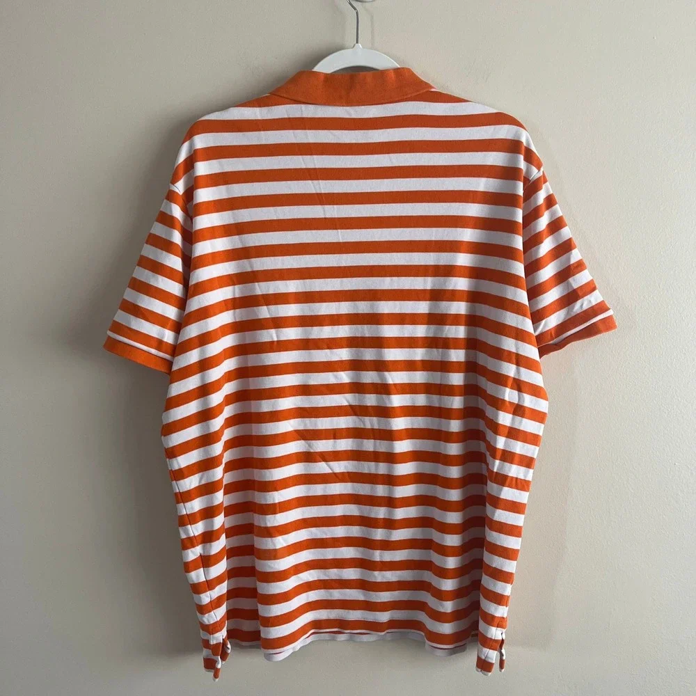Polo Ralph Lauren Classic Fit Striped Polo Shirt XL Orange White 100% Cotton